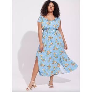 Torrid Maxi Textured Woven Double Slit Dress Size 1X Fruit Print Cottagcore Boho